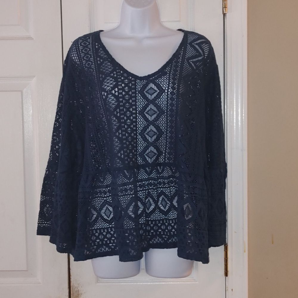 Curations  blue crochet Blouse  Sz 2X  EUC